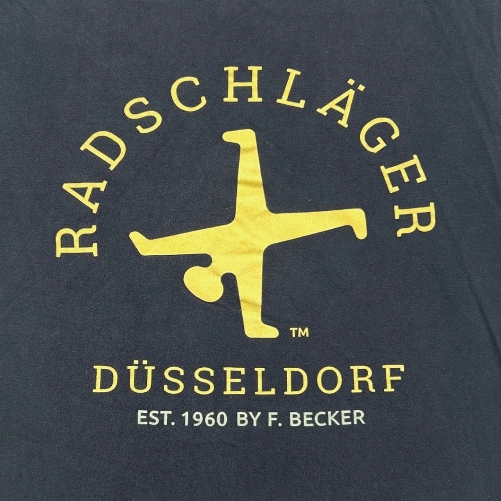 Radschläger Düsseldorf German Womens T-Shirt Size S Navy Blue Gold Graphic Tee